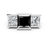 White gold Three Stone Fancy Black Princess Cut Cut Channel Set Diamond Ring_24