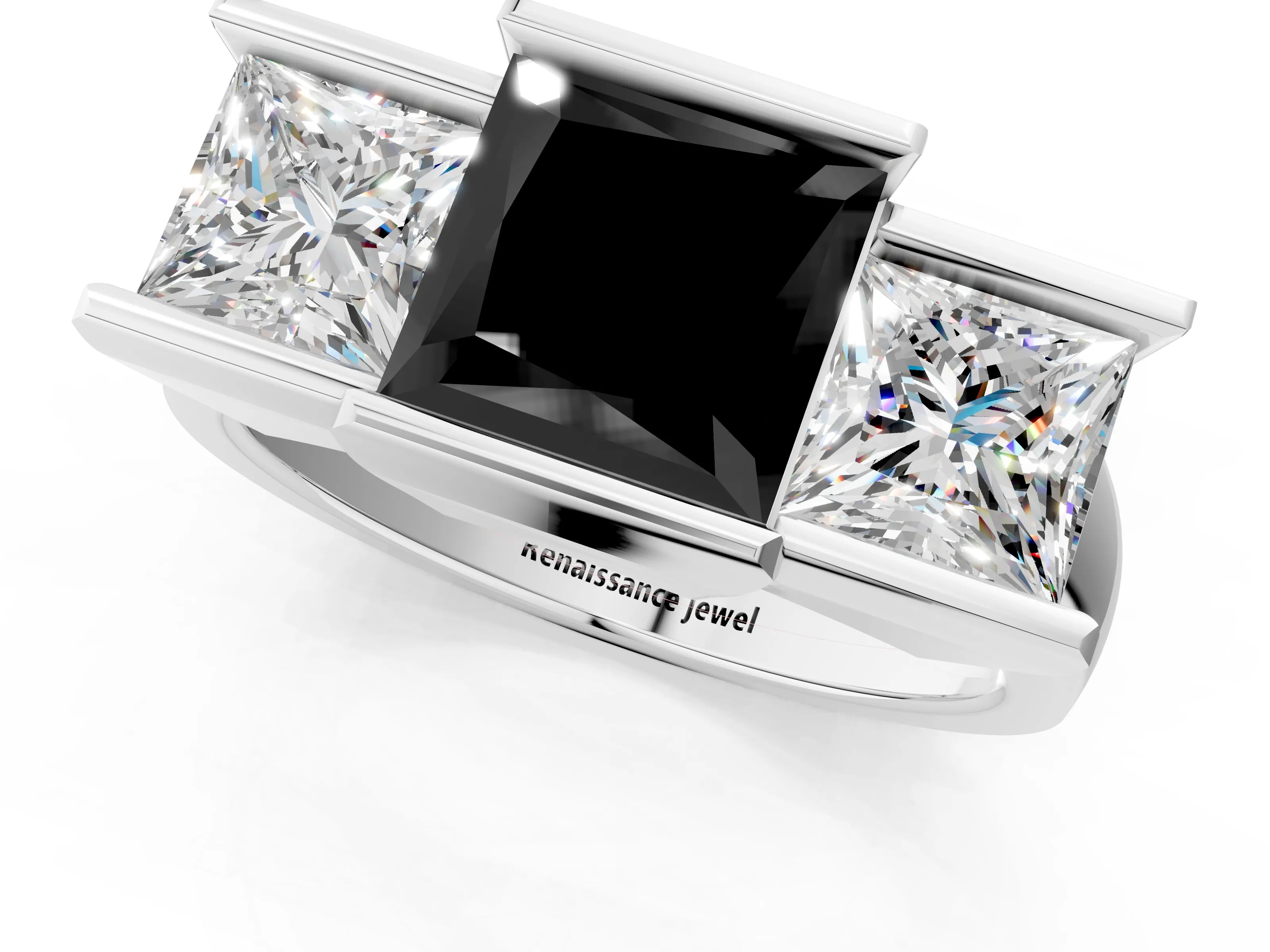 White gold Three Stone Fancy Black Princess Cut Cut Channel Set Diamond Ring_25