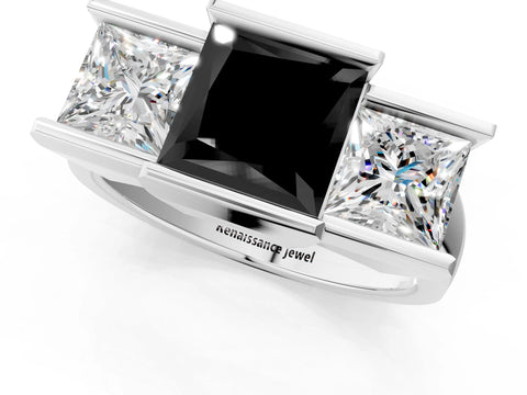 White gold Three Stone Fancy Black Princess Cut Cut Channel Set Diamond Ring_25