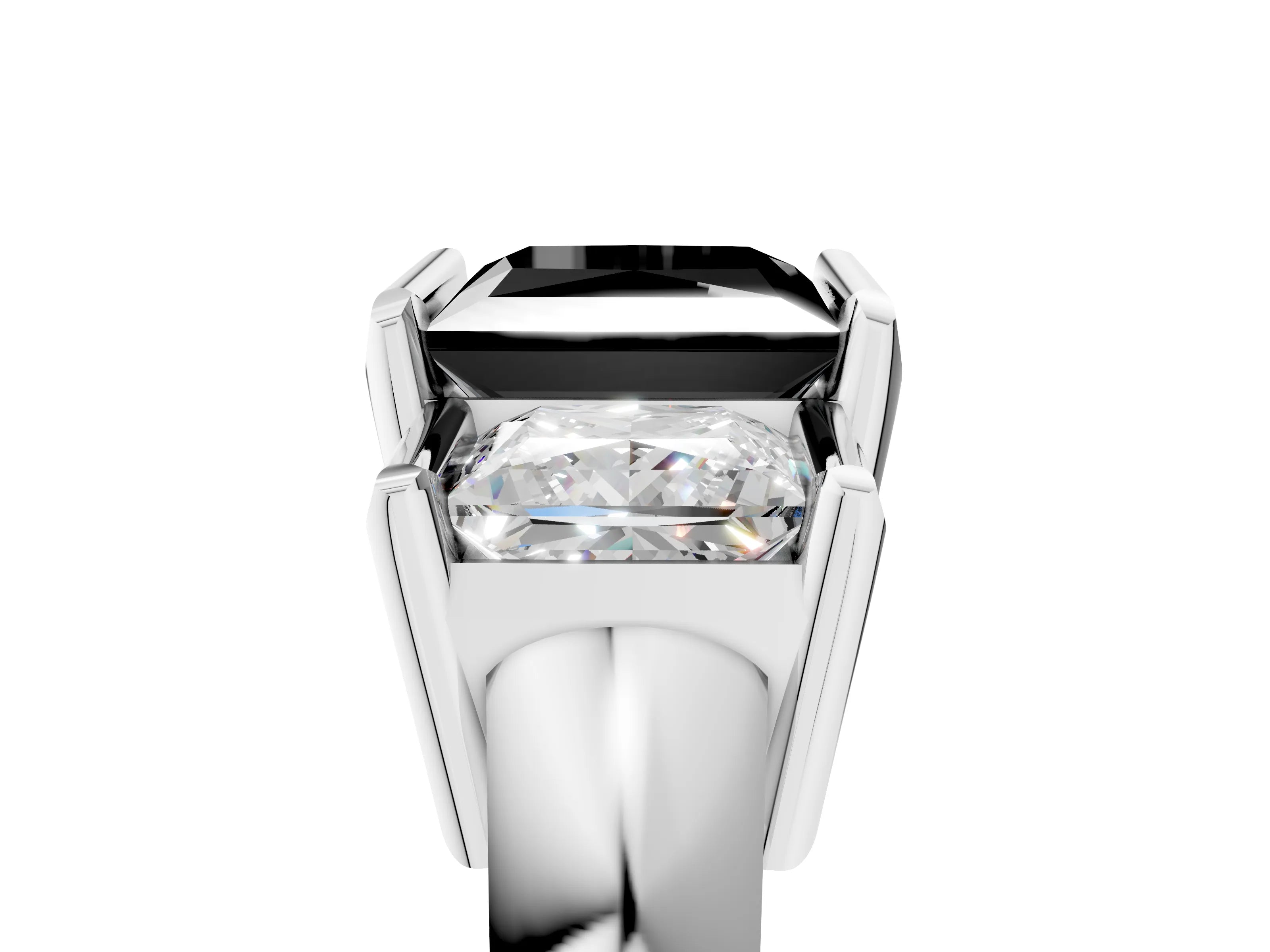 White gold Three Stone Fancy Black Princess Cut Cut Channel Set Diamond Ring_29