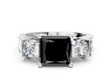 White gold Three-Stone Fancy Black Princess Cut Cut Classic Band Prong Setting Ring