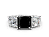 White gold Three-Stone Fancy Black Princess Cut Cut Diamond Engagement Ring with Flat Band and Four-Prong Setting_12