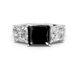 White gold Three-Stone Fancy Black Princess Cut Cut Diamond Engagement Ring with Flat Band and Four-Prong Setting_12