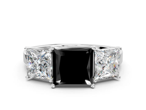 White gold Three-Stone Fancy Black Princess Cut Cut Diamond Engagement Ring with Flat Band and Four-Prong Setting_12