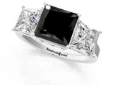 White gold Three-Stone Fancy Black Princess Cut Cut Diamond Engagement Ring with Flat Band and Four-Prong Setting_13