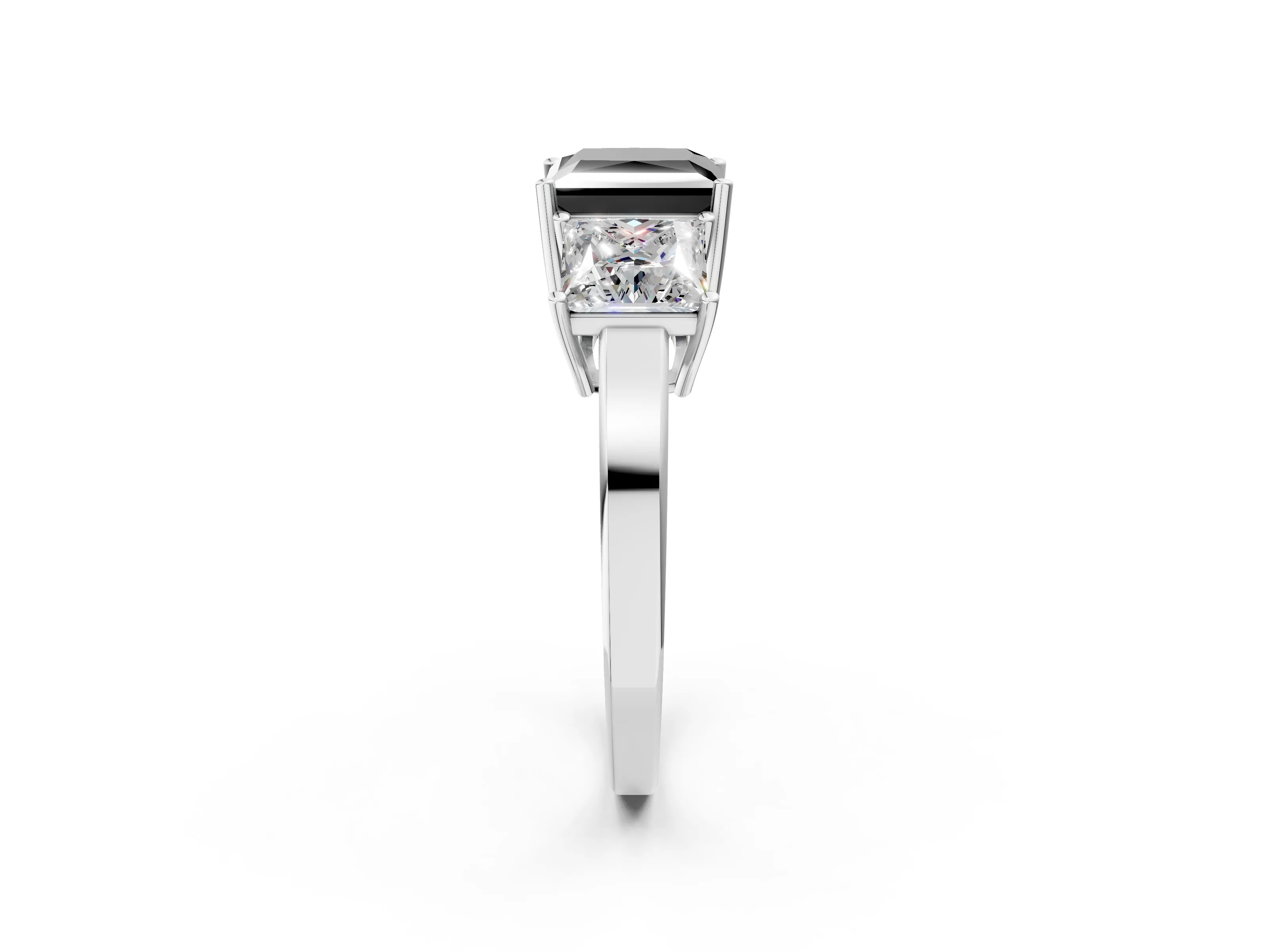 White gold Three-Stone Fancy Black Princess Cut Cut Diamond Engagement Ring with Flat Band and Four-Prong Setting_14