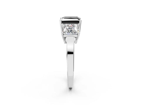White gold Three-Stone Fancy Black Princess Cut Cut Diamond Engagement Ring with Flat Band and Four-Prong Setting_14
