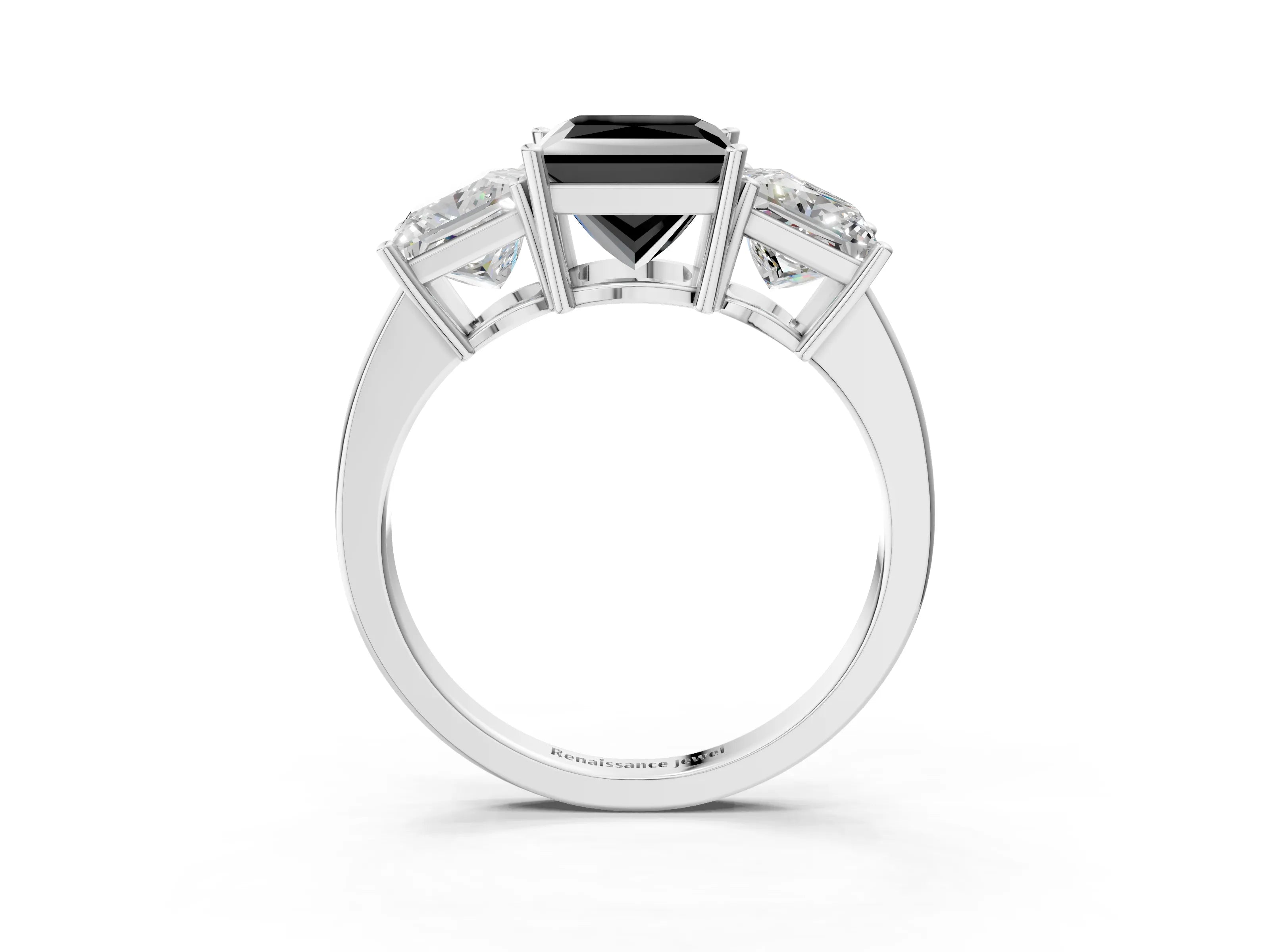 White gold Three-Stone Fancy Black Princess Cut Cut Diamond Engagement Ring with Flat Band and Four-Prong Setting_15