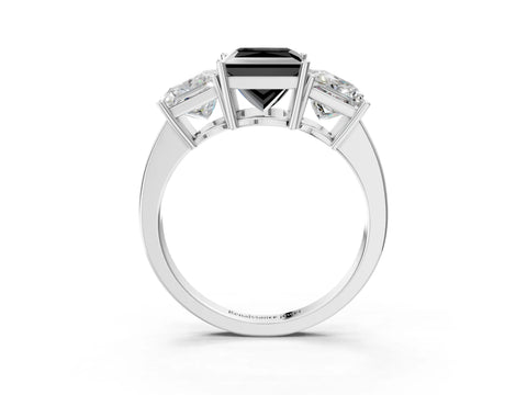 White gold Three-Stone Fancy Black Princess Cut Cut Diamond Engagement Ring with Flat Band and Four-Prong Setting_15