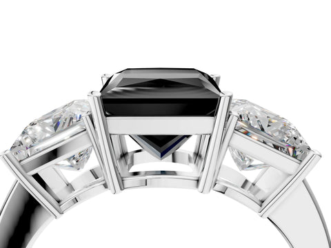White gold Three-Stone Fancy Black Princess Cut Cut Diamond Engagement Ring with Flat Band and Four-Prong Setting_16