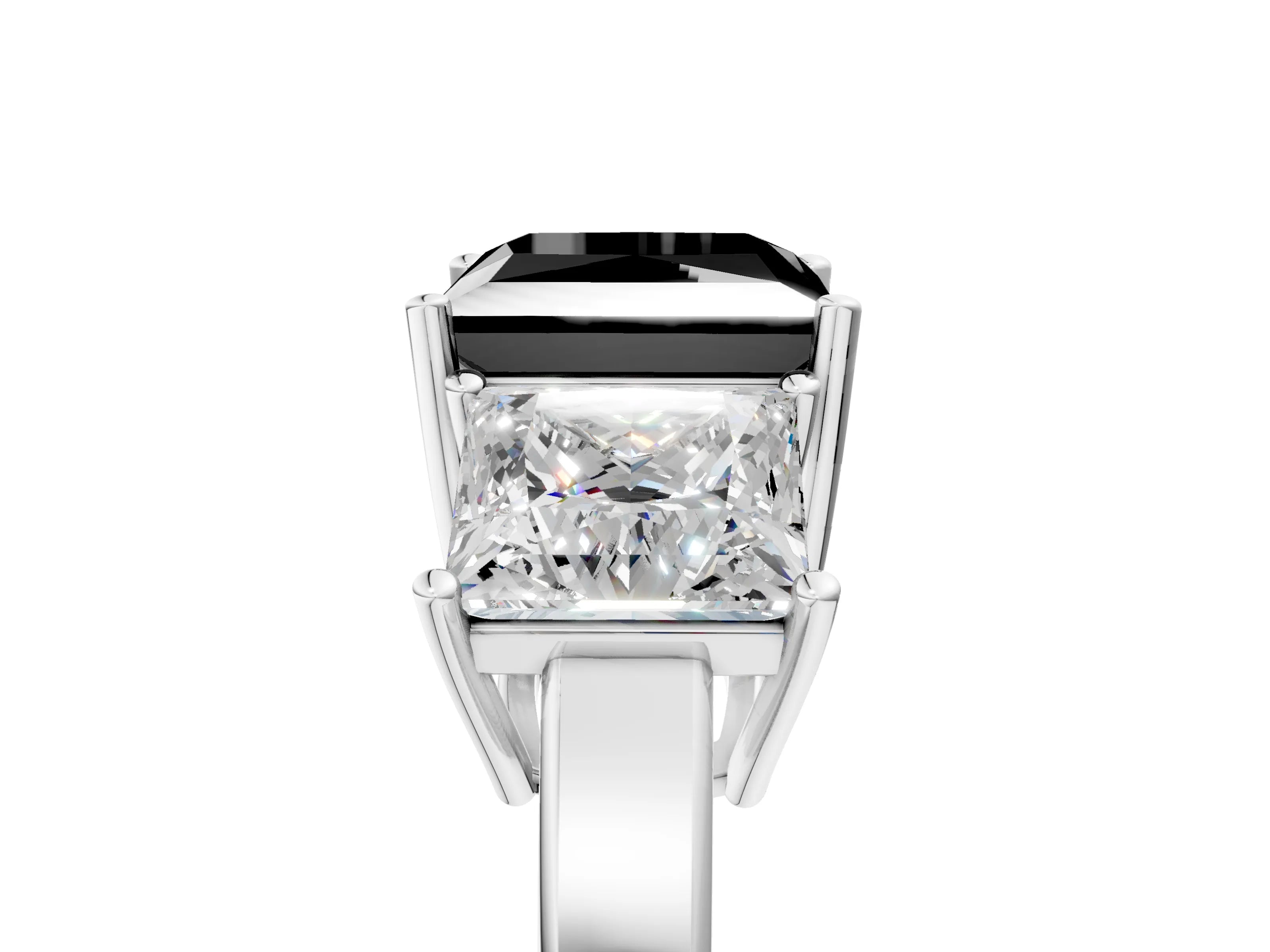 White gold Three-Stone Fancy Black Princess Cut Cut Diamond Engagement Ring with Flat Band and Four-Prong Setting_17