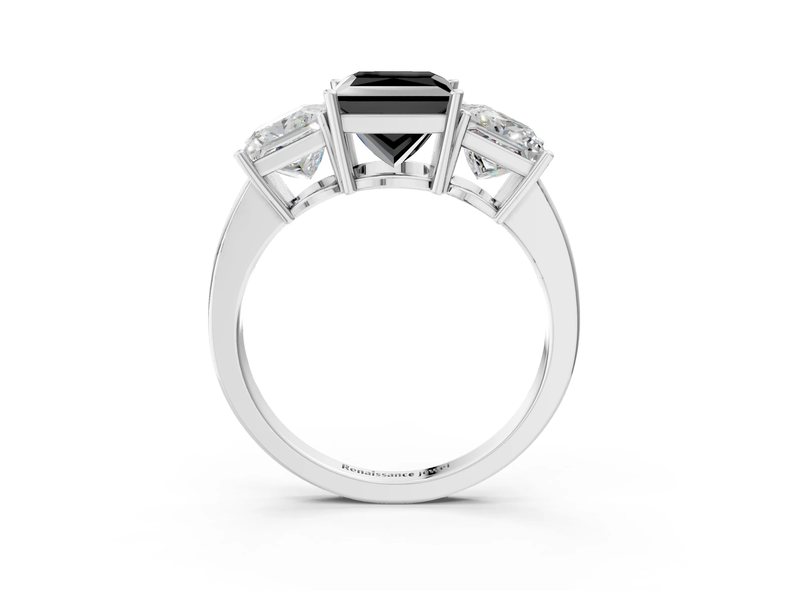 White gold Three-Stone Fancy Black Princess Cut Cut Diamond Engagement Ring with Flat Band and Four-Prong Setting_3