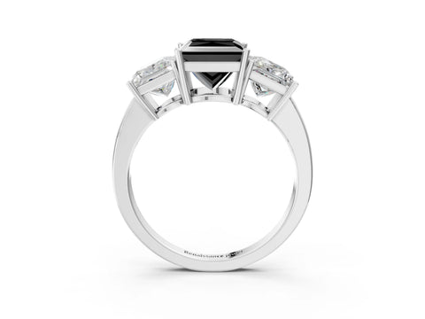 White gold Three-Stone Fancy Black Princess Cut Cut Diamond Engagement Ring with Flat Band and Four-Prong Setting_3