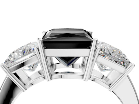 White gold Three-Stone Fancy Black Princess Cut Cut Diamond Engagement Ring with Flat Band and Four-Prong Setting_4