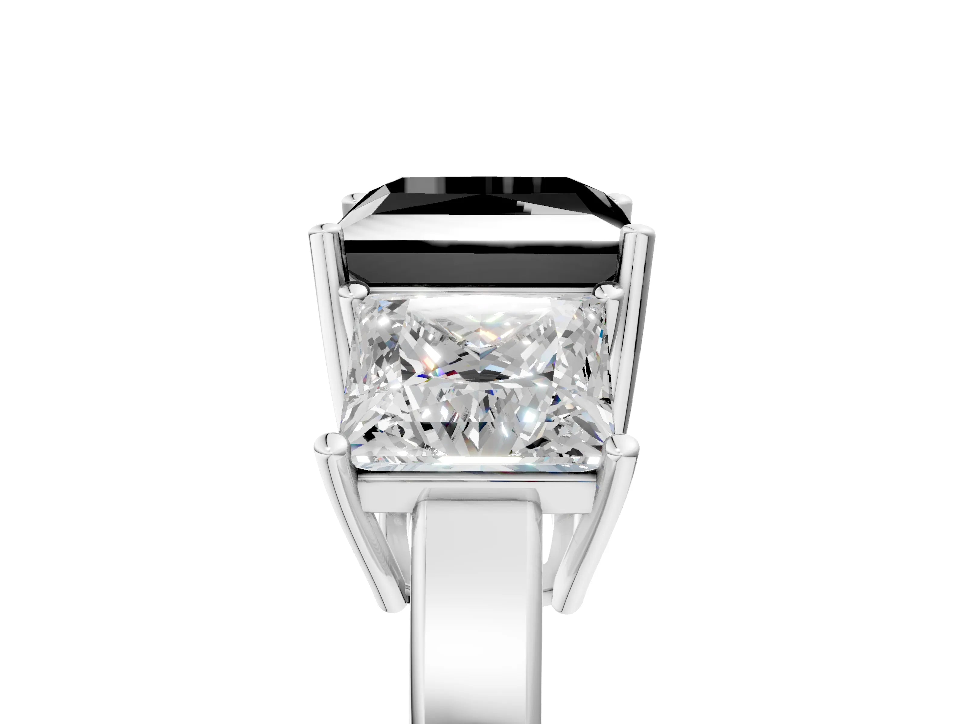 White gold Three-Stone Fancy Black Princess Cut Cut Diamond Engagement Ring with Flat Band and Four-Prong Setting_5