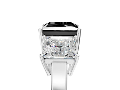 White gold Three-Stone Fancy Black Princess Cut Cut Diamond Engagement Ring with Flat Band and Four-Prong Setting_5