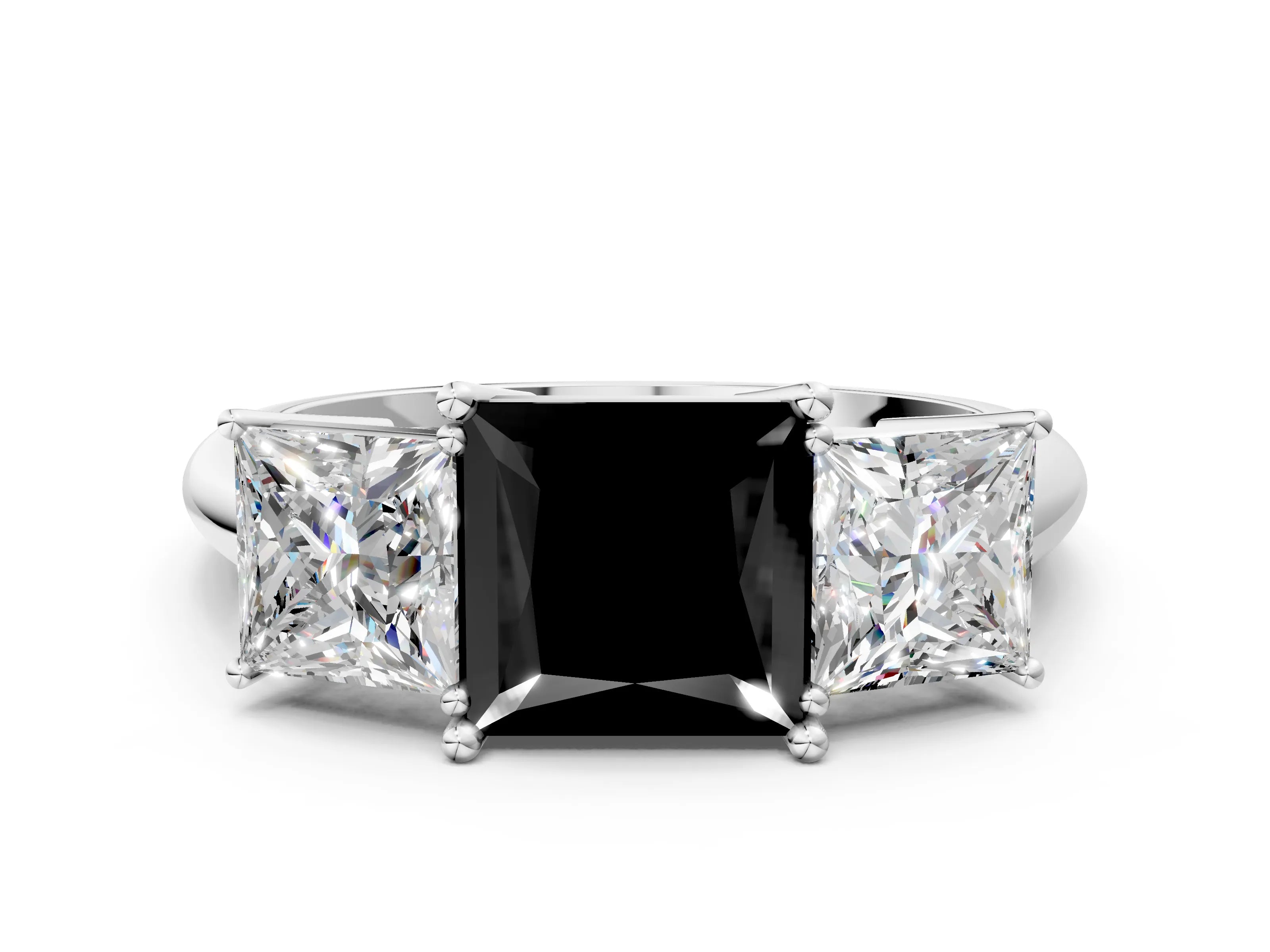 White gold Three-Stone Fancy Black Princess Cut Cut Diamond Engagement Ring with Prong Setting on a White Gold Band_12