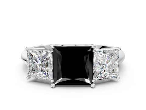 White gold Three-Stone Fancy Black Princess Cut Cut Diamond Engagement Ring with Prong Setting on a White Gold Band_12