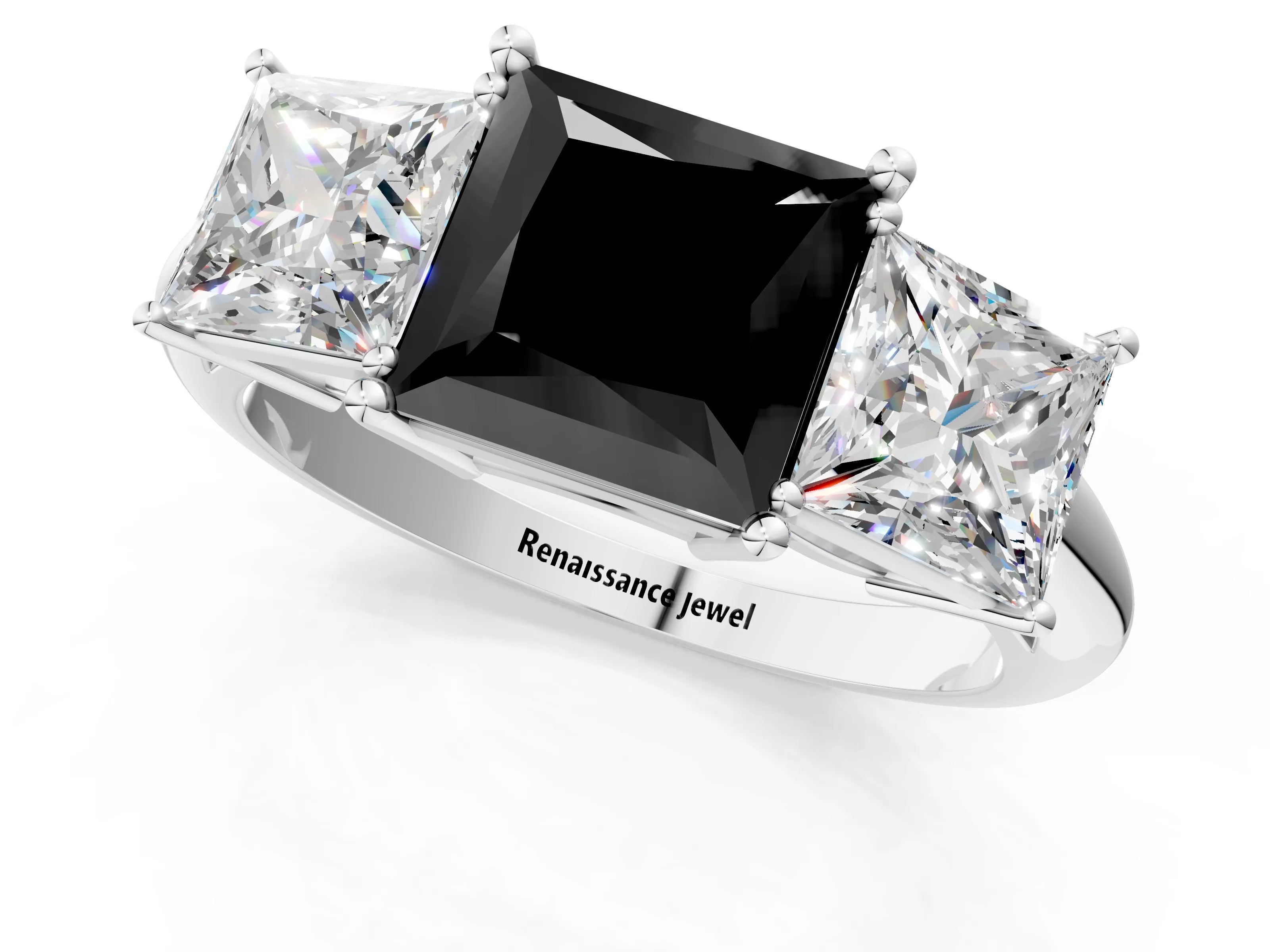 White gold Three-Stone Fancy Black Princess Cut Cut Diamond Engagement Ring with Prong Setting on a White Gold Band_13