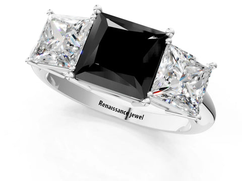 White gold Three-Stone Fancy Black Princess Cut Cut Diamond Engagement Ring with Prong Setting on a White Gold Band_13