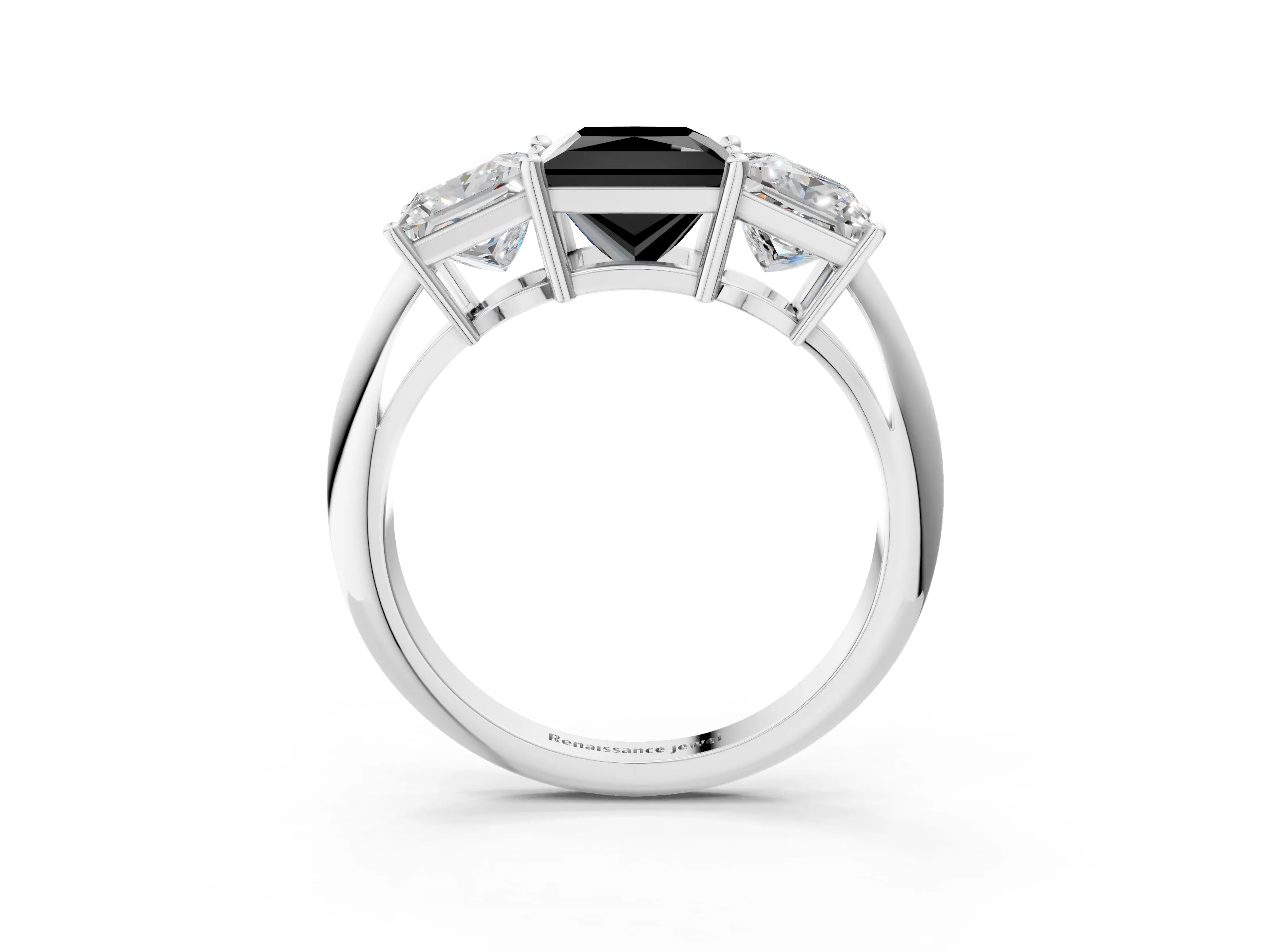 White gold Three-Stone Fancy Black Princess Cut Cut Diamond Engagement Ring with Prong Setting on a White Gold Band_15