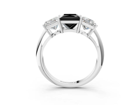 White gold Three-Stone Fancy Black Princess Cut Cut Diamond Engagement Ring with Prong Setting on a White Gold Band_15