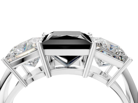 White gold Three-Stone Fancy Black Princess Cut Cut Diamond Engagement Ring with Prong Setting on a White Gold Band_16