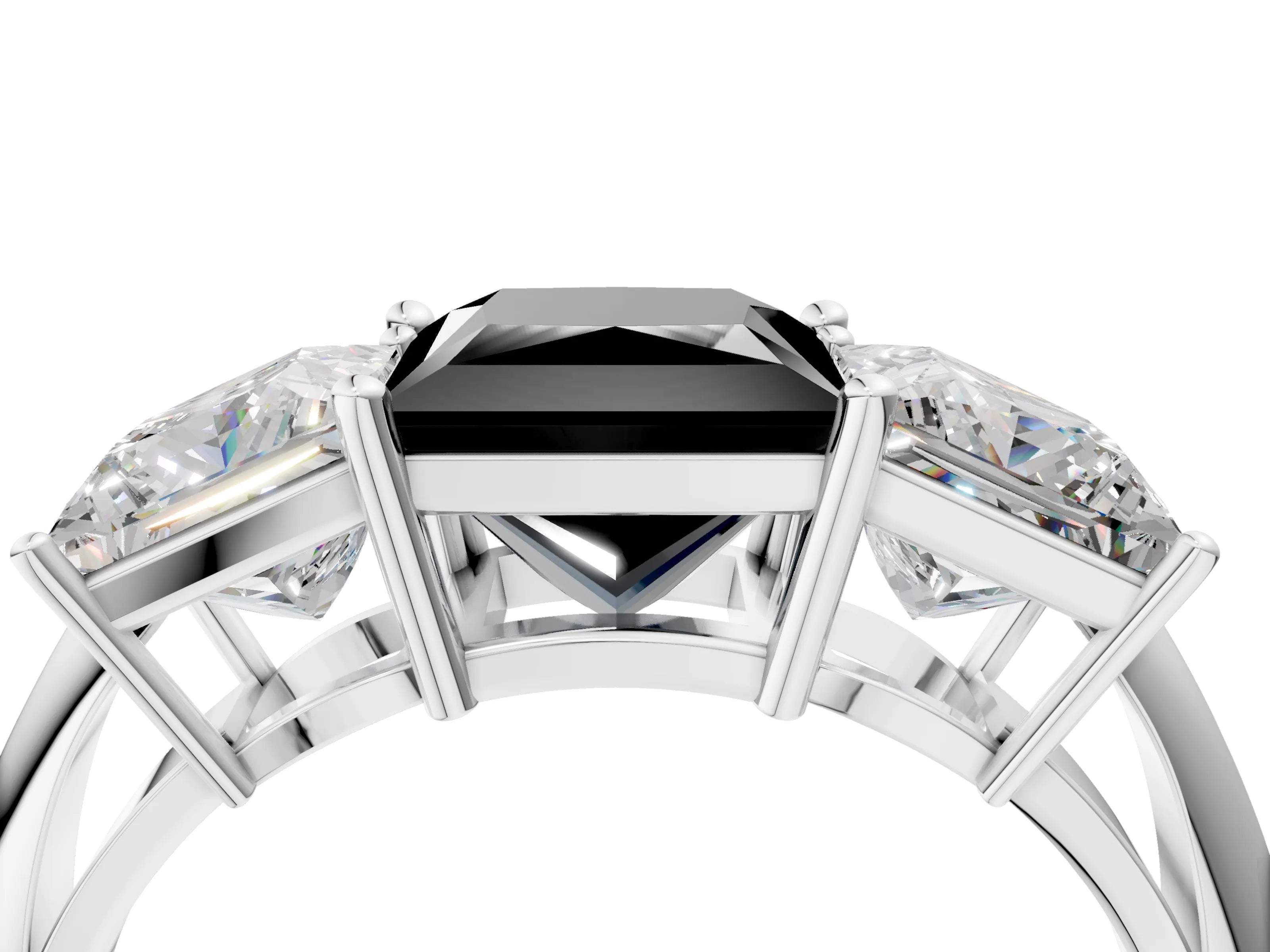 White gold Three-Stone Fancy Black Princess Cut Cut Diamond Engagement Ring with Prong Setting on a White Gold Band_16