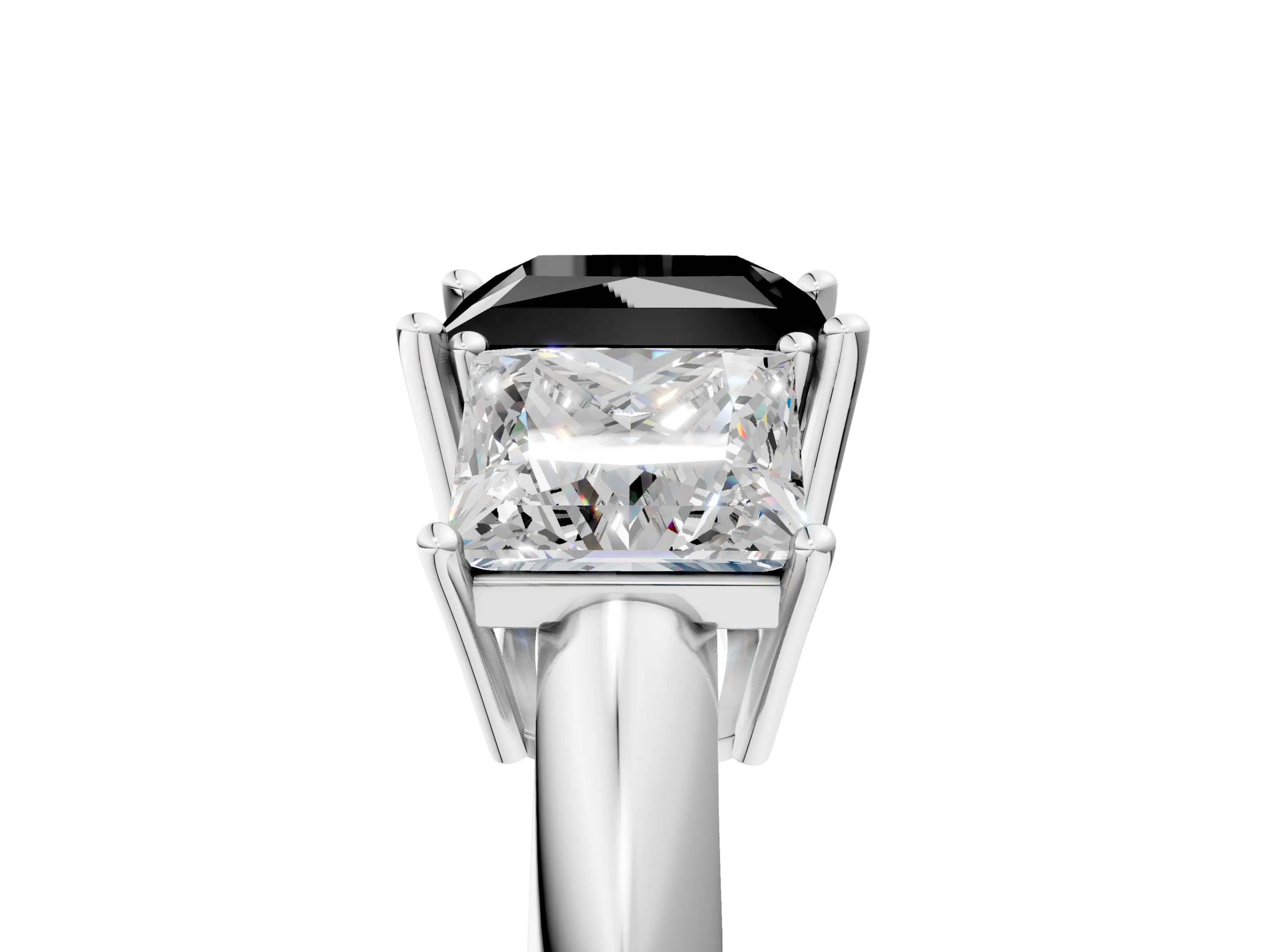 White gold Three-Stone Fancy Black Princess Cut Cut Diamond Engagement Ring with Prong Setting on a White Gold Band_17