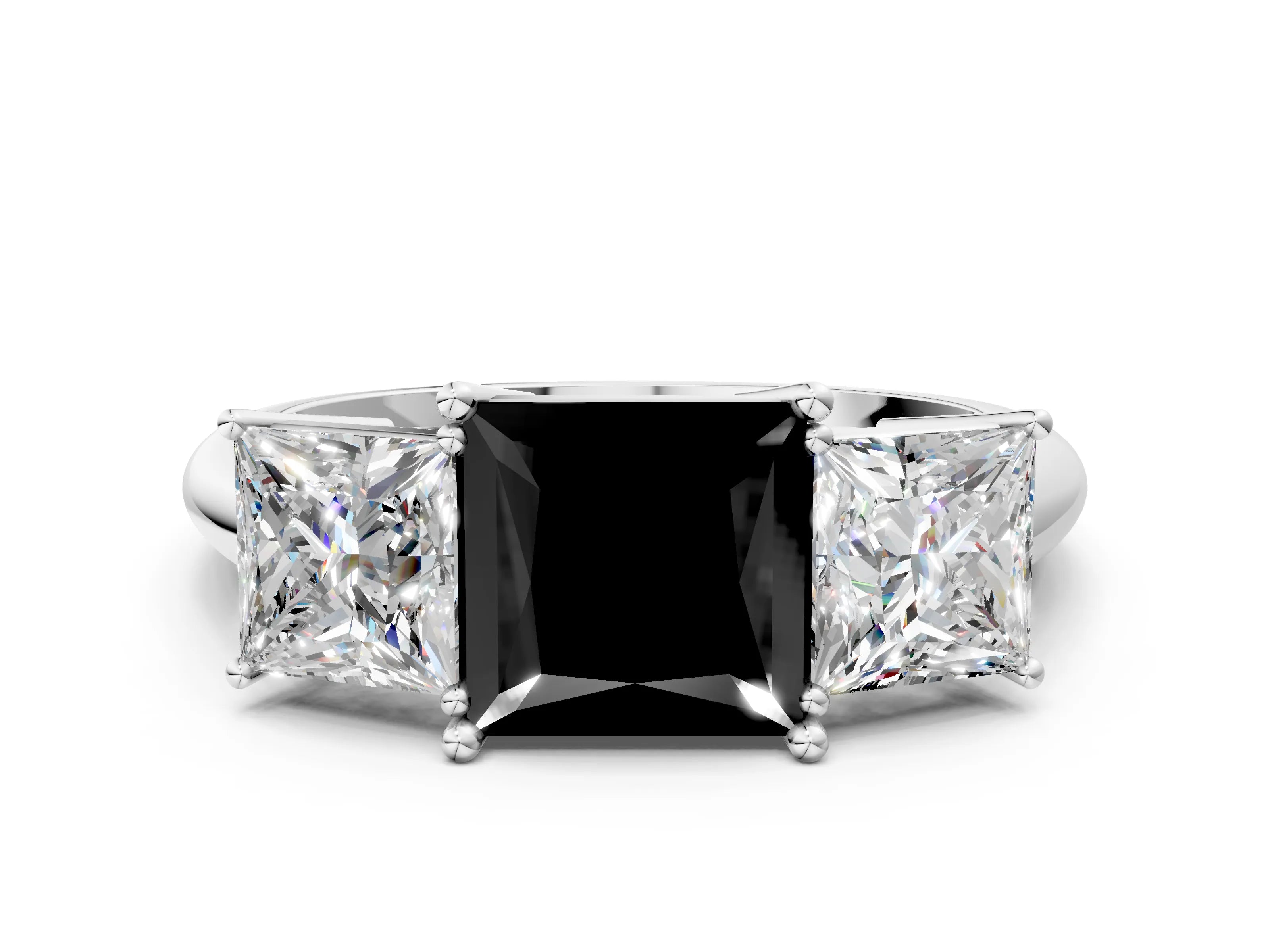 White gold Three-Stone Fancy Black Princess Cut Cut Diamond Engagement Ring with Prong Setting on a White Gold Band_18