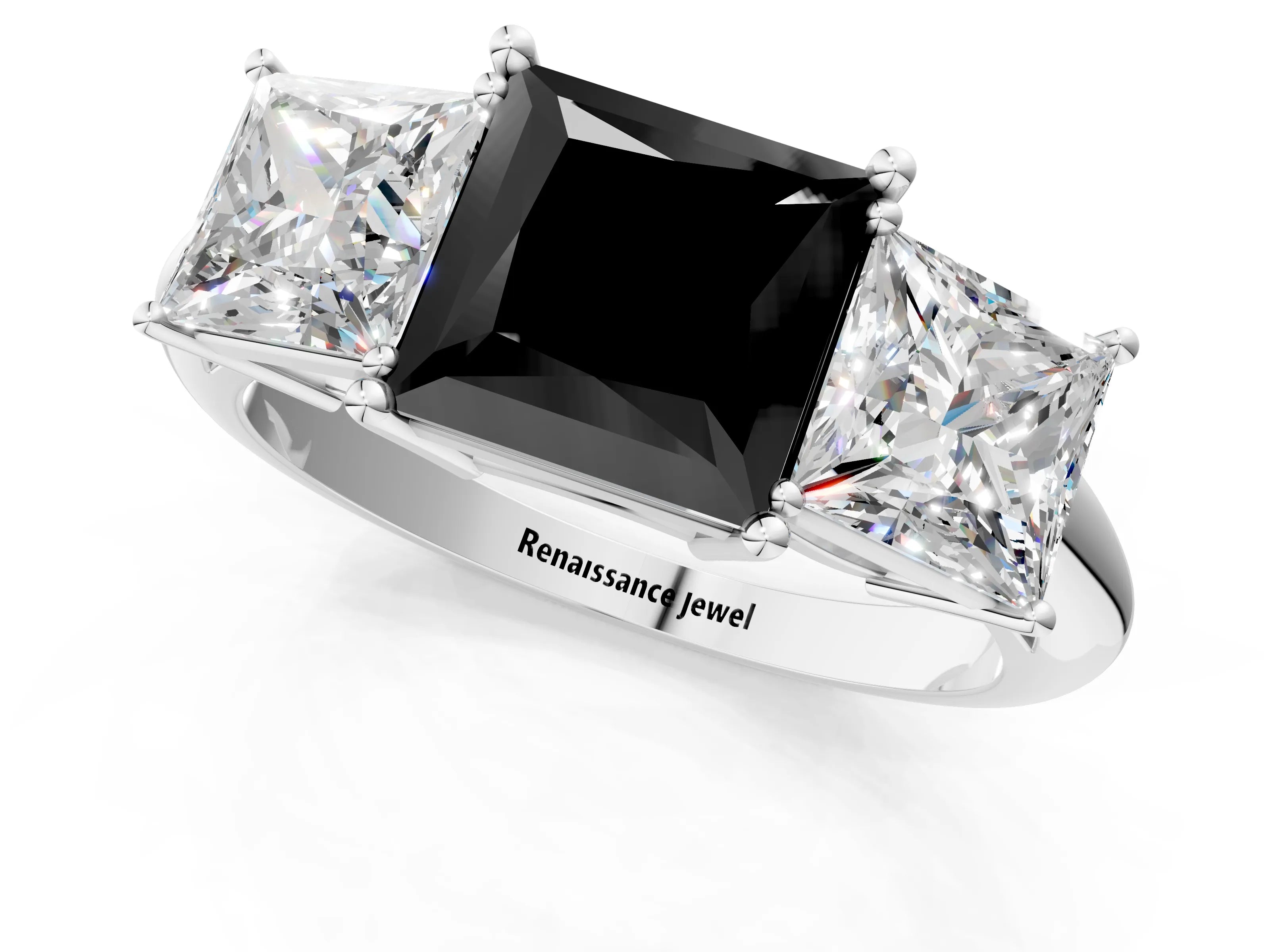 White gold Three-Stone Fancy Black Princess Cut Cut Diamond Engagement Ring with Prong Setting on a White Gold Band_49