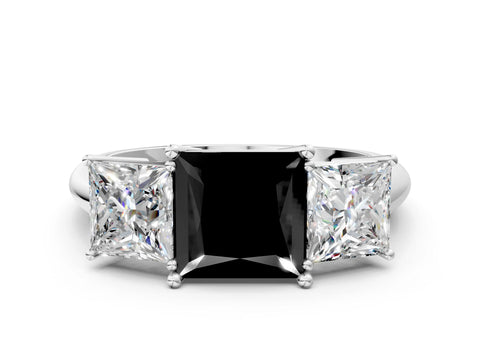 White gold Three-Stone Fancy Black Princess Cut Cut Diamond Engagement Ring with Prong Setting on a White Gold Band_60