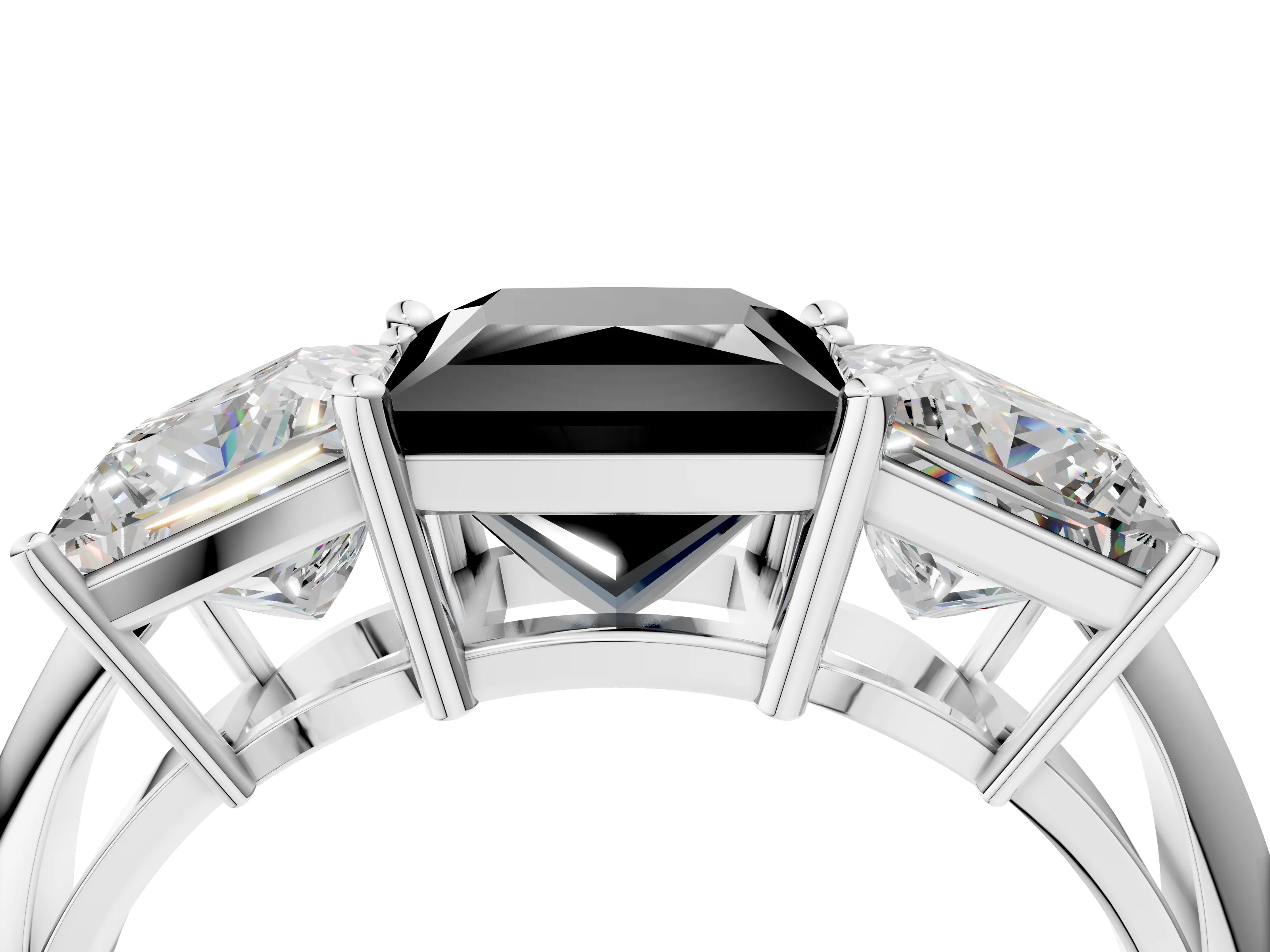 White gold Three-Stone Fancy Black Princess Cut Cut Diamond Engagement Ring with Prong Setting on a White Gold Band_64