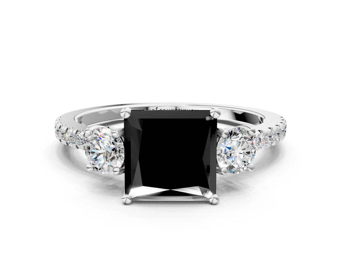 White gold Three-Stone Fancy Black Princess Cut Cut Diamond Pavé Band with Prong Setting_33
