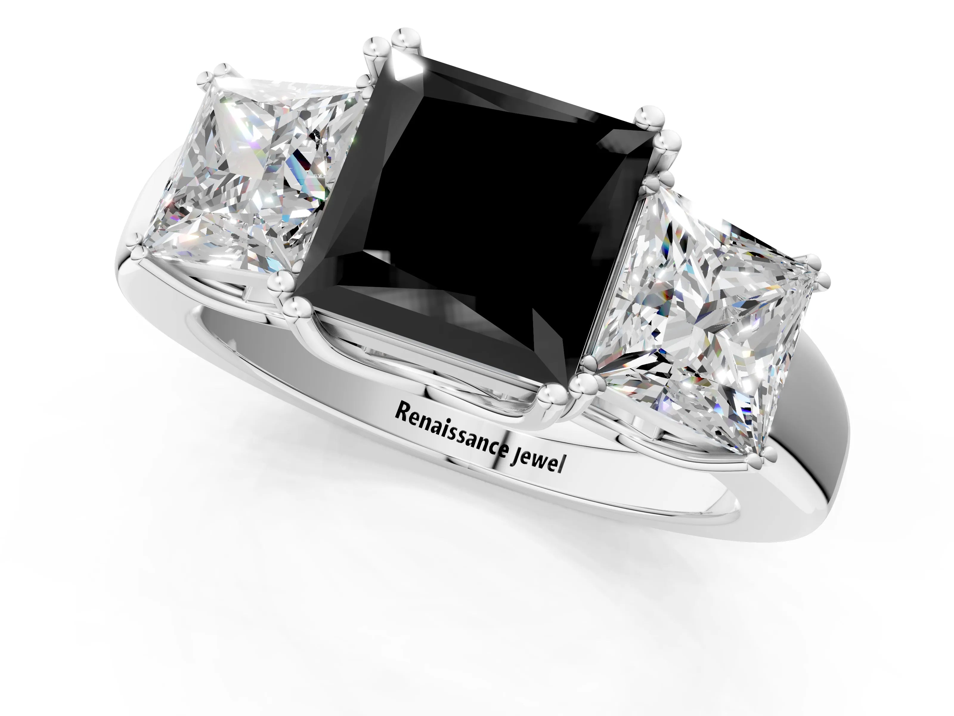 White gold Three-Stone Fancy Black Princess Cut Cut Diamond Ring with Channel Set Band and Four-Prong Setting_1