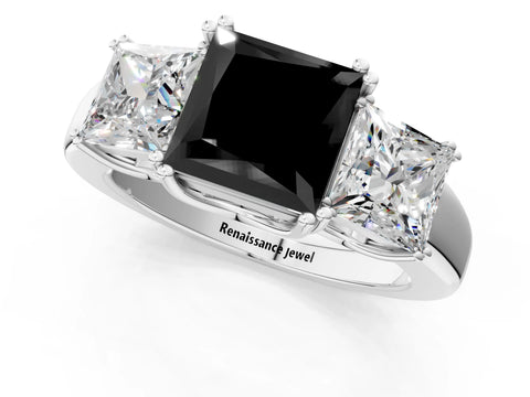 White gold Three-Stone Fancy Black Princess Cut Cut Diamond Ring with Channel Set Band and Four-Prong Setting_1