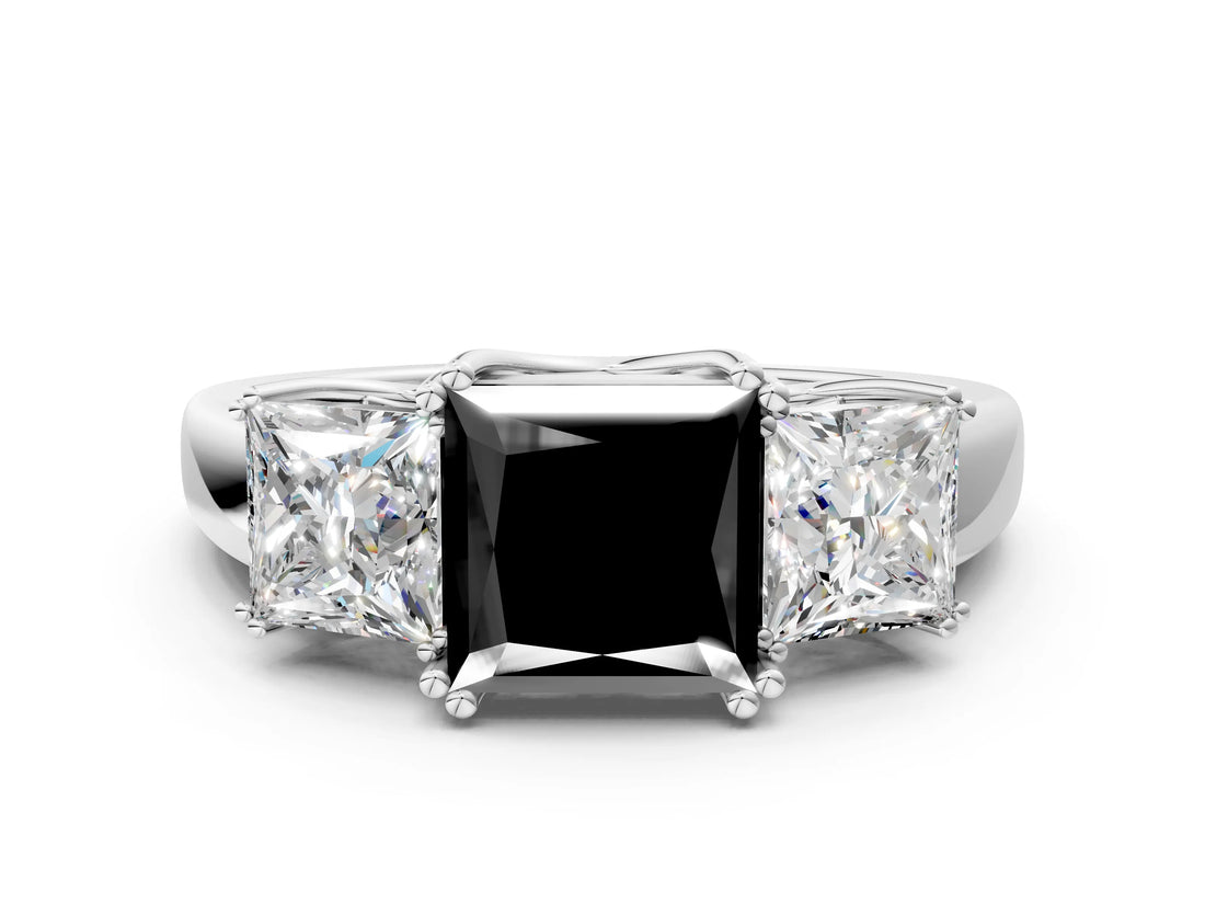 White gold Three-Stone Fancy Black Princess Cut Cut Diamond Ring with Channel Set Band and Four-Prong Setting_24