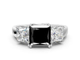 White gold Three-Stone Fancy Black Princess Cut Cut Diamond Ring with Channel Set Band and Four-Prong Setting_24
