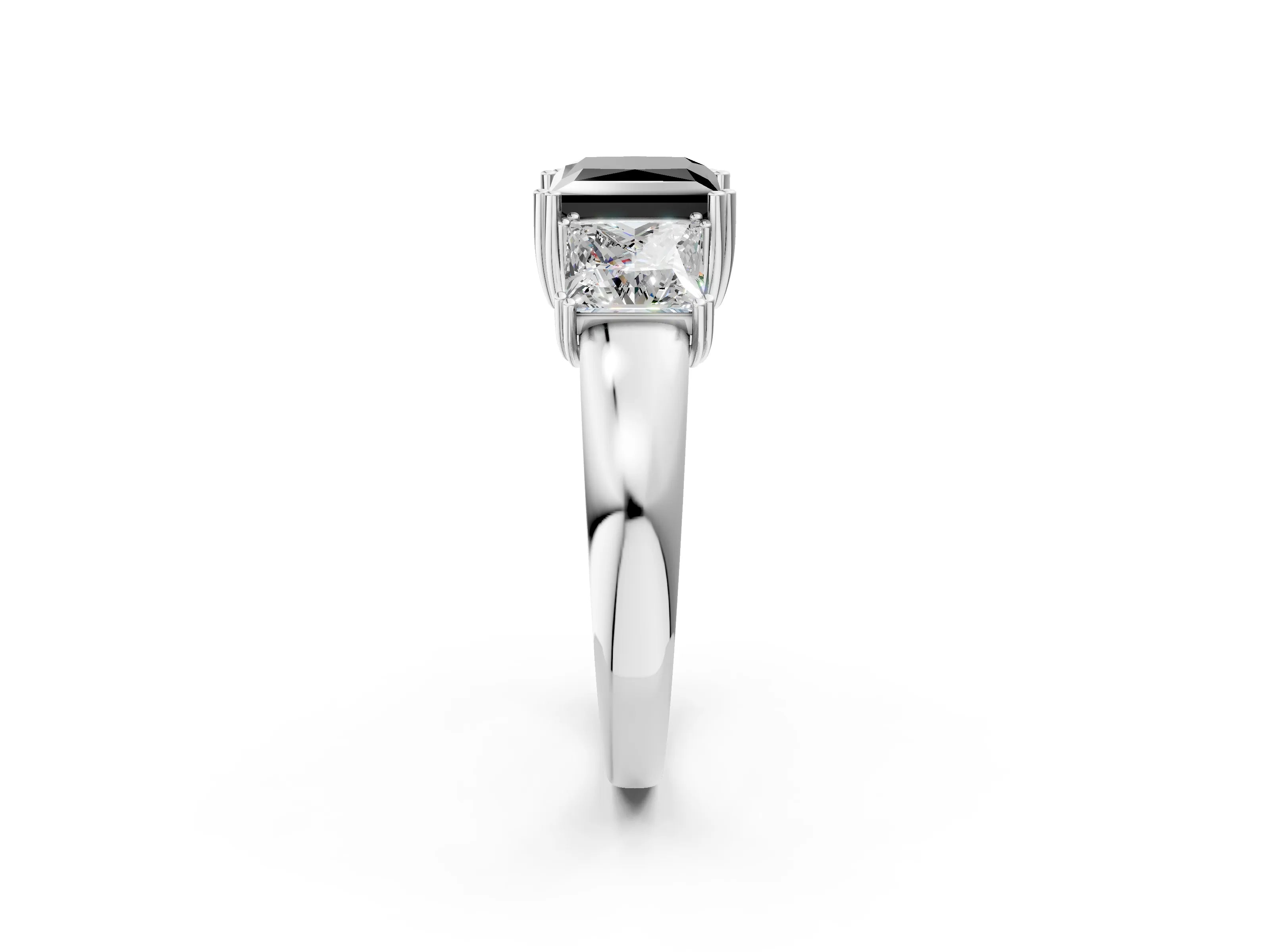 White gold Three-Stone Fancy Black Princess Cut Cut Diamond Ring with Channel Set Band and Four-Prong Setting_2