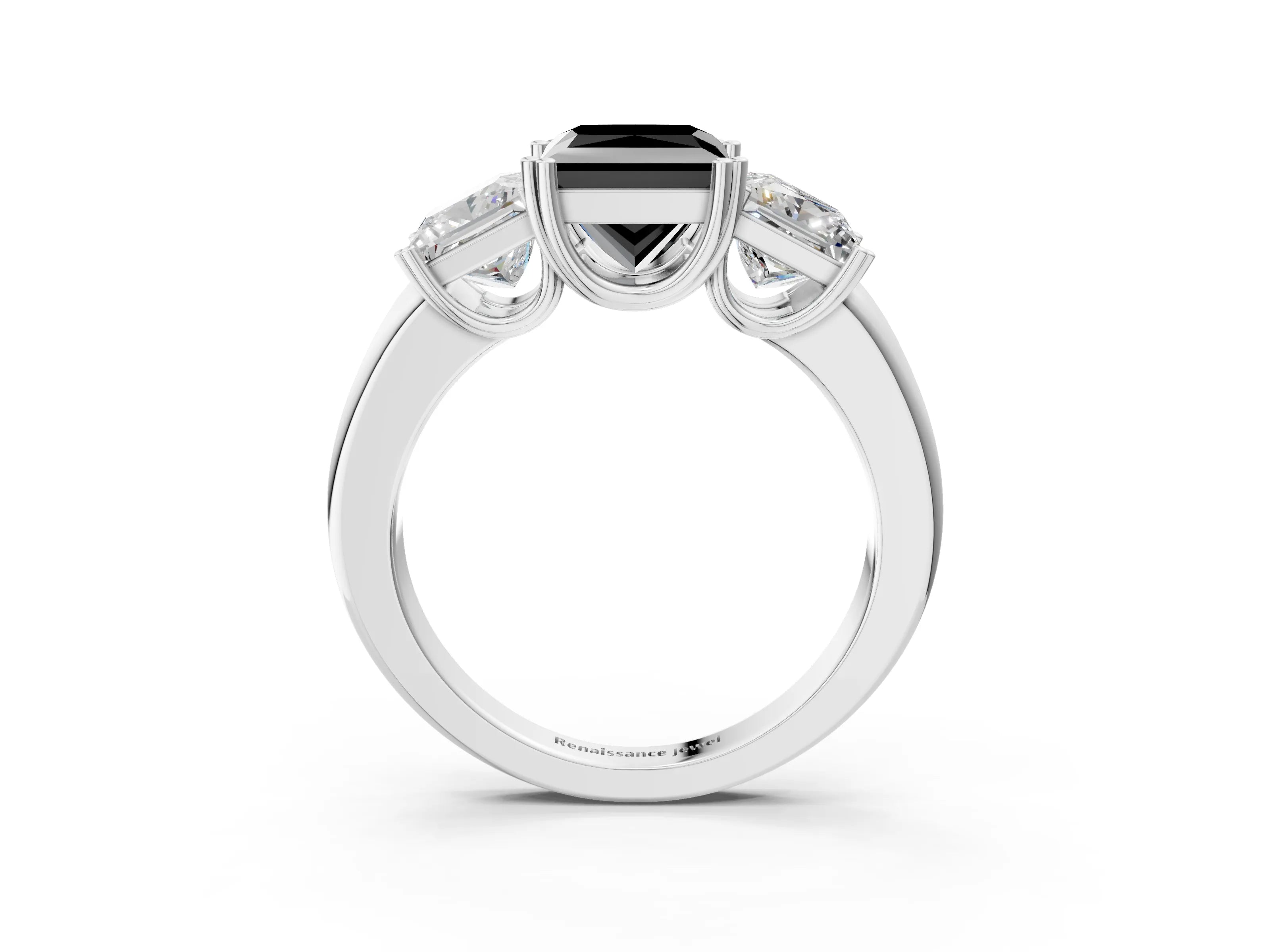 White gold Three-Stone Fancy Black Princess Cut Cut Diamond Ring with Channel Set Band and Four-Prong Setting_3
