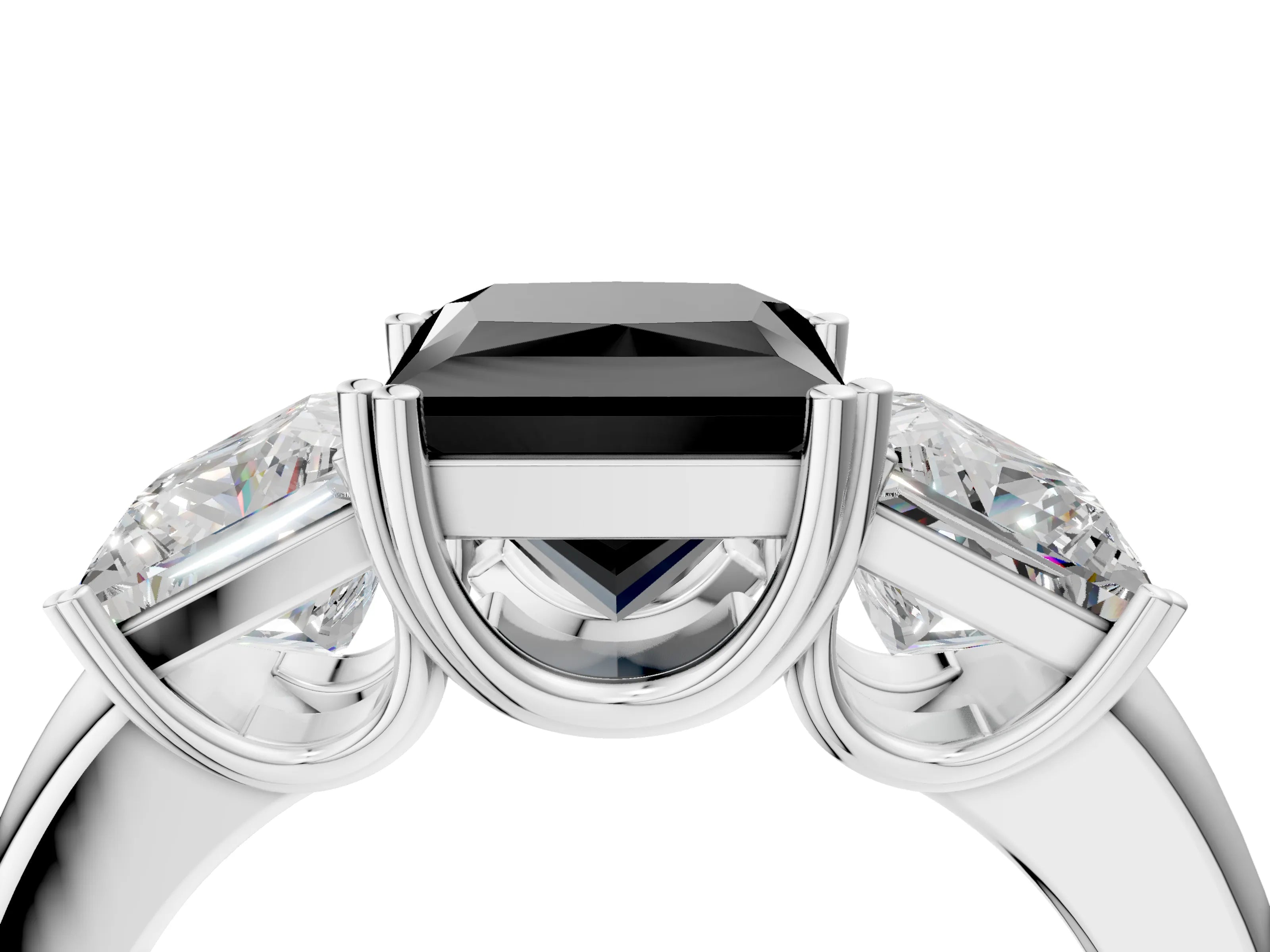 White gold Three-Stone Fancy Black Princess Cut Cut Diamond Ring with Channel Set Band and Four-Prong Setting_4
