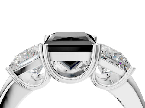 White gold Three-Stone Fancy Black Princess Cut Cut Diamond Ring with Channel Set Band and Four-Prong Setting_4