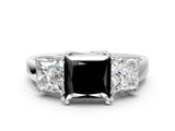 White gold Three-Stone Fancy Black Princess Cut Cut Diamond Ring with Channel Set Band and Four-Prong Setting