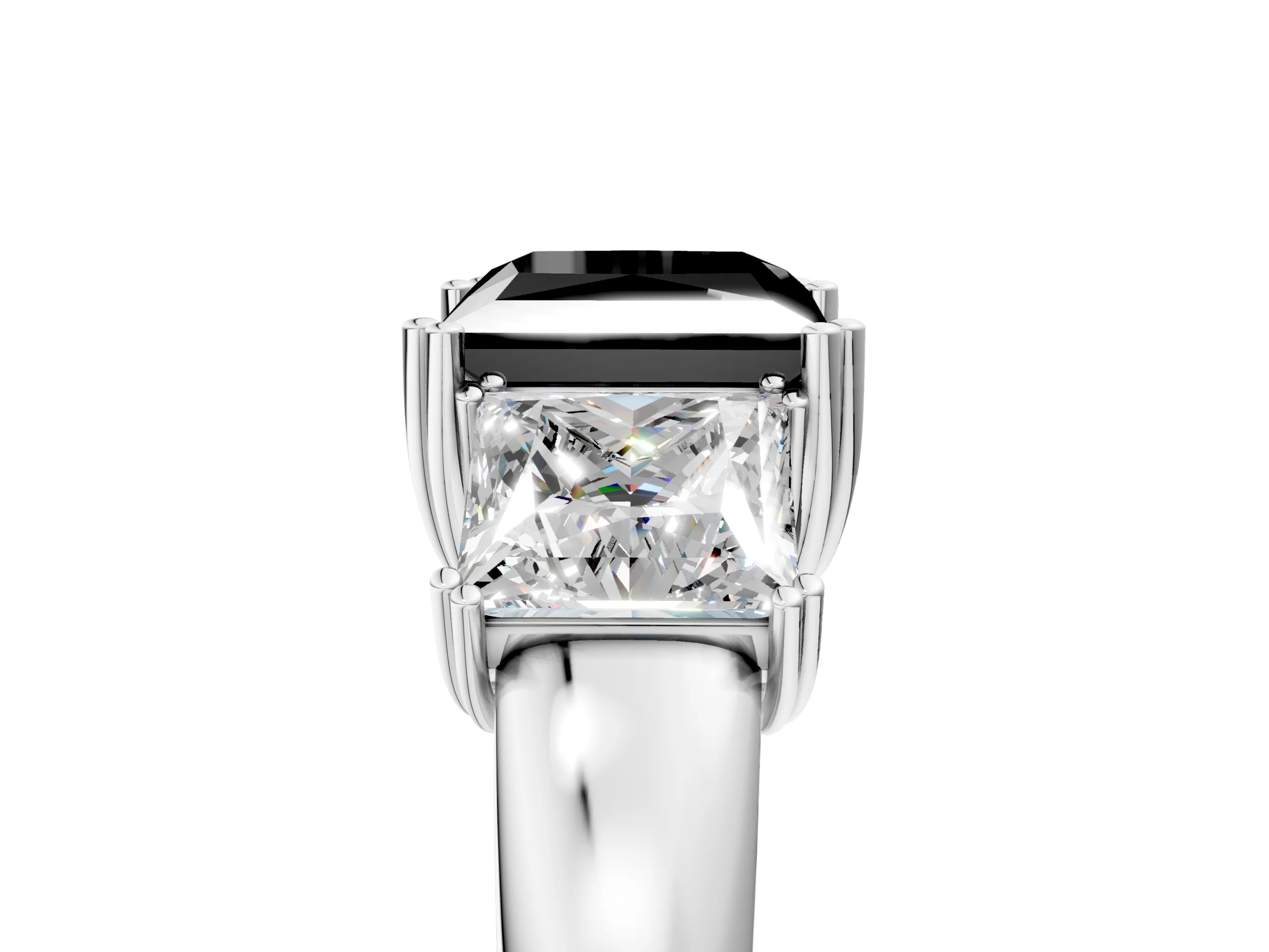 White gold Three-Stone Fancy Black Princess Cut Cut Diamond Ring with Channel Set Band and Four-Prong Setting_5