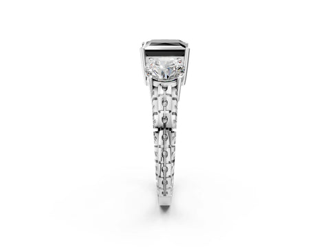 White gold Three-Stone Fancy Black Princess Cut Cut Diamond Ring with Channel-Set Band and Prong Setting_2