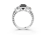 White gold Three-Stone Fancy Black Princess Cut Cut Diamond Ring with Channel-Set Band and Prong Setting_3