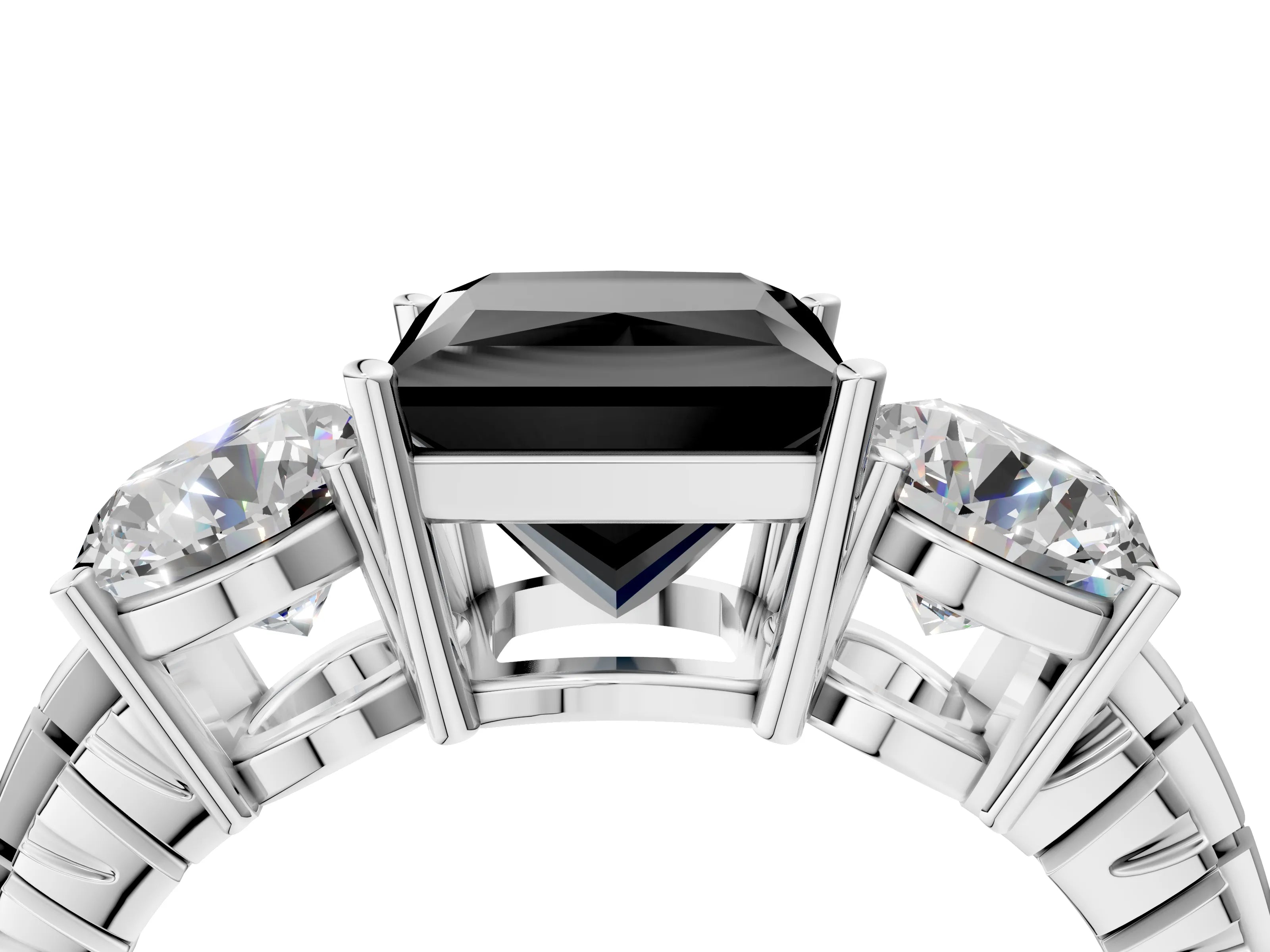 White gold Three-Stone Fancy Black Princess Cut Cut Diamond Ring with Channel-Set Band and Prong Setting_4