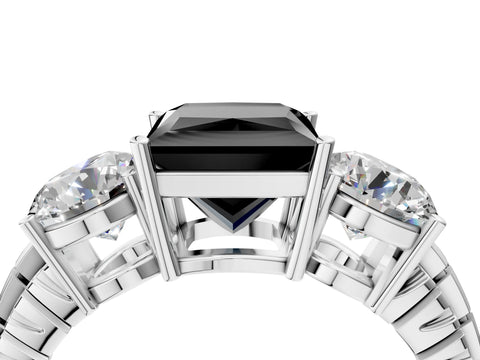 White gold Three-Stone Fancy Black Princess Cut Cut Diamond Ring with Channel-Set Band and Prong Setting_4