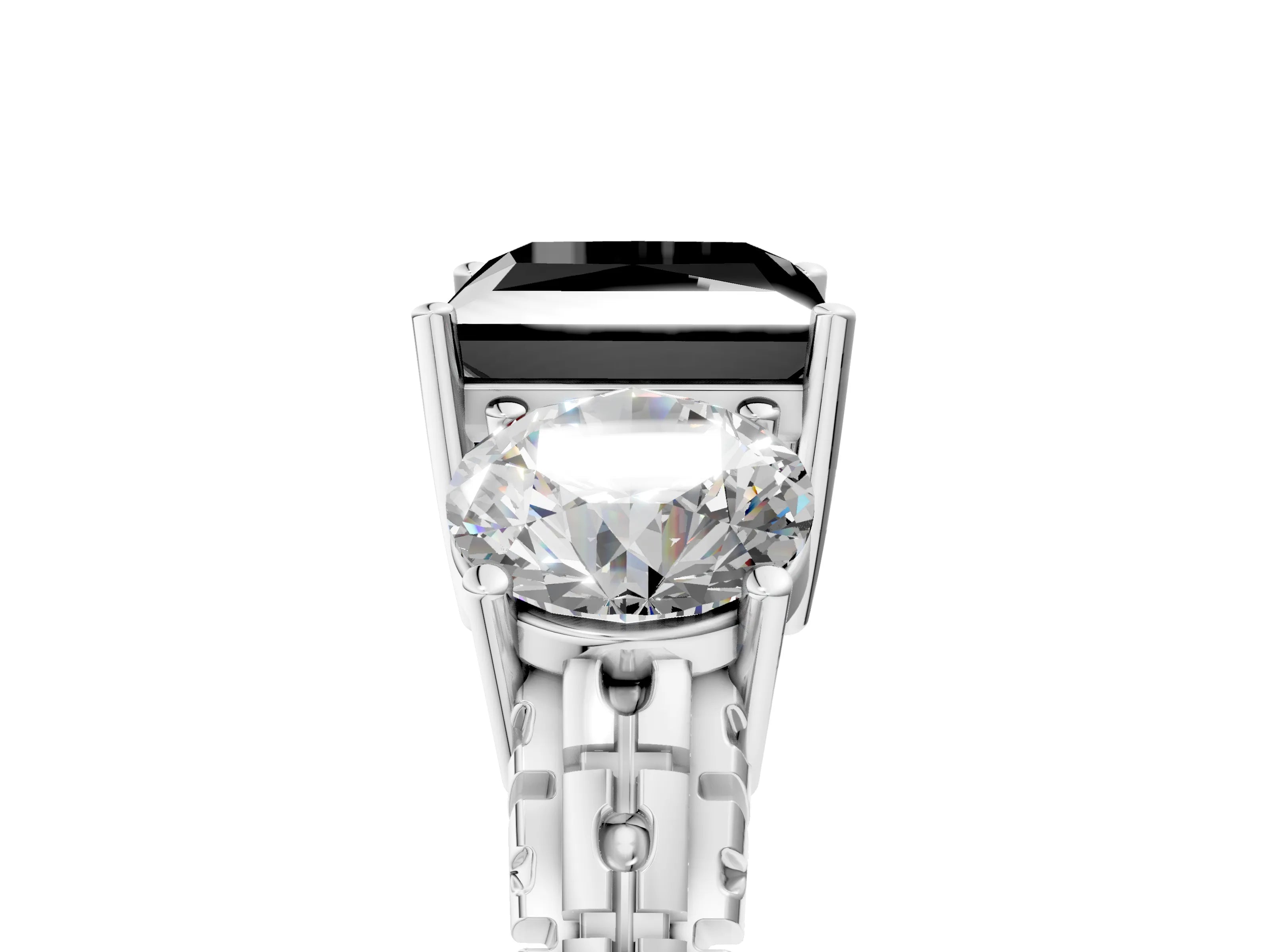White gold Three-Stone Fancy Black Princess Cut Cut Diamond Ring with Channel-Set Band and Prong Setting_5