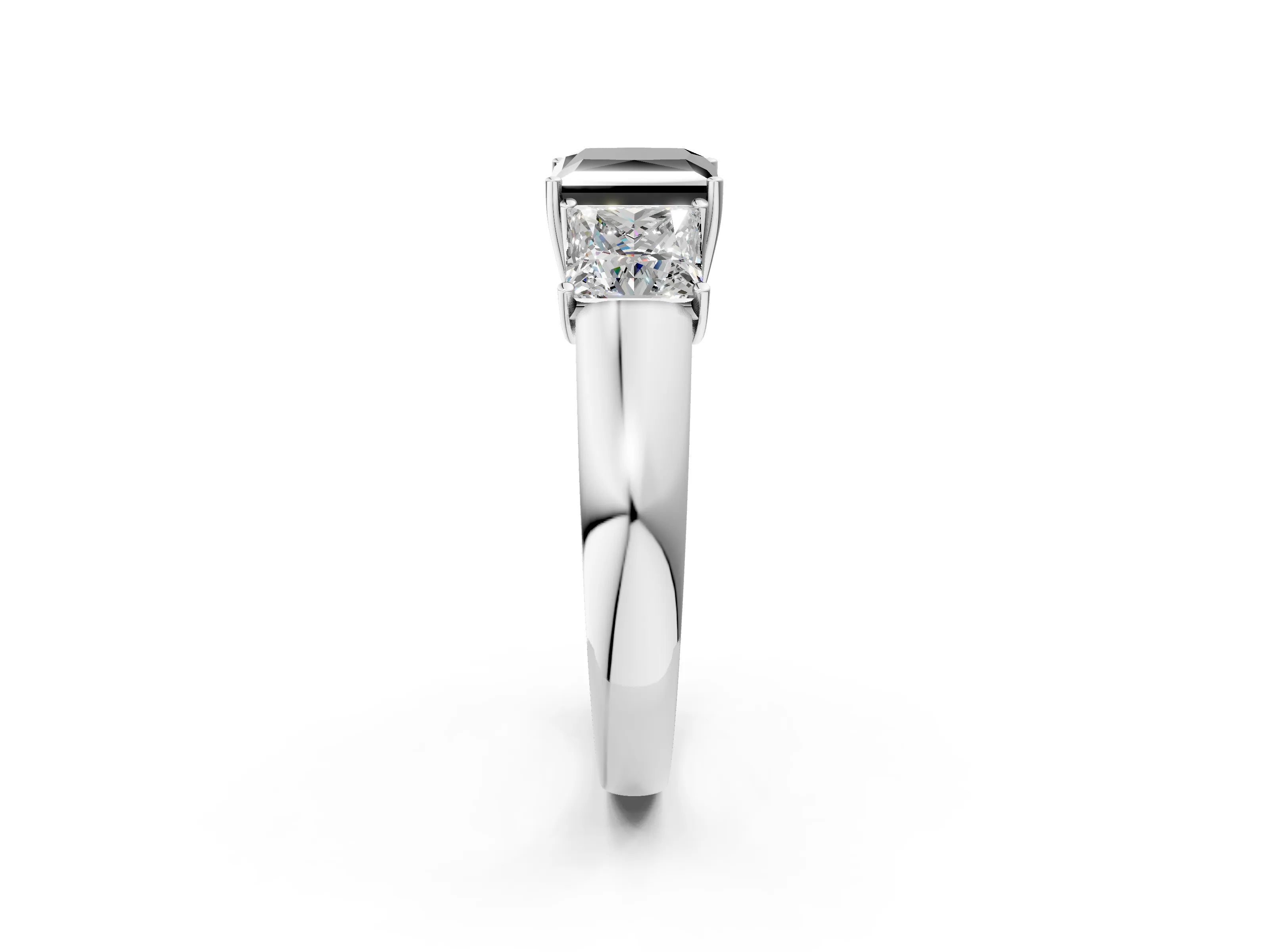 White gold Three-Stone Fancy Black Princess Cut Cut Diamond Ring with Prong Setting and Classic Band_2